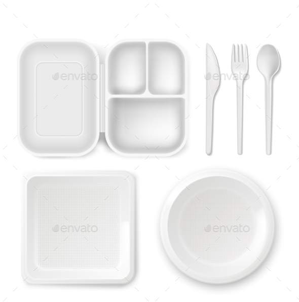 Disposable Plastic Dishware Vector Illustration - Man-made Objects Objects