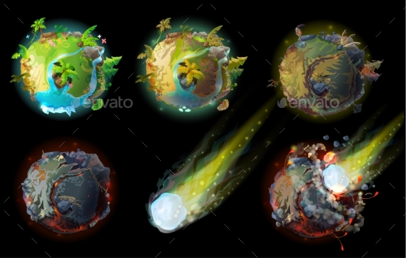 Stages of Earth Death Vector Concept Illustration - Landscapes Nature