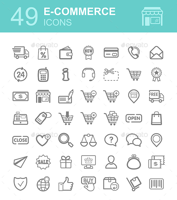 E-commerce set vector icons shopping and online - Food Objects