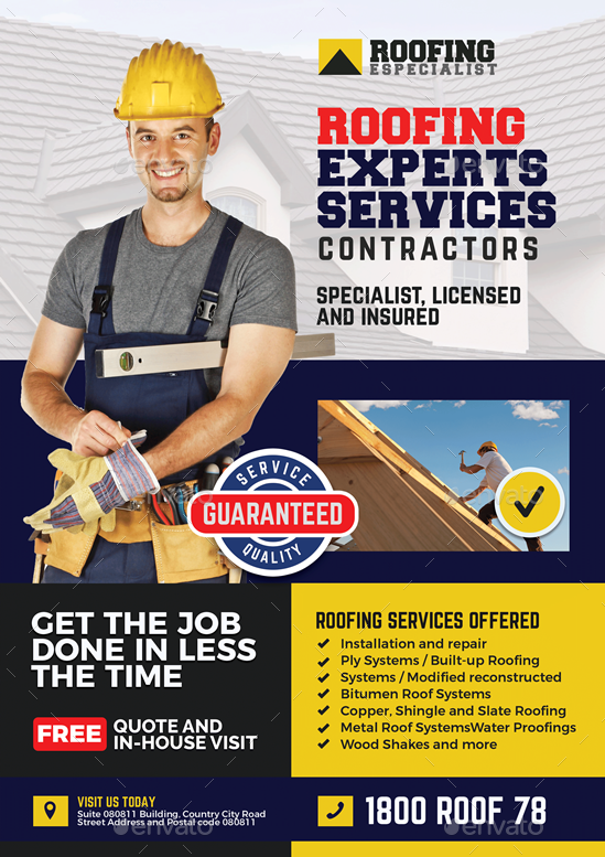 Roofing Installation and Repair Contractor Flyer, Print Templates ...