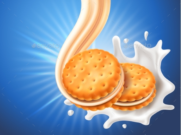 Sandwich Cookies with Vanilla Cream Flow - Food Objects