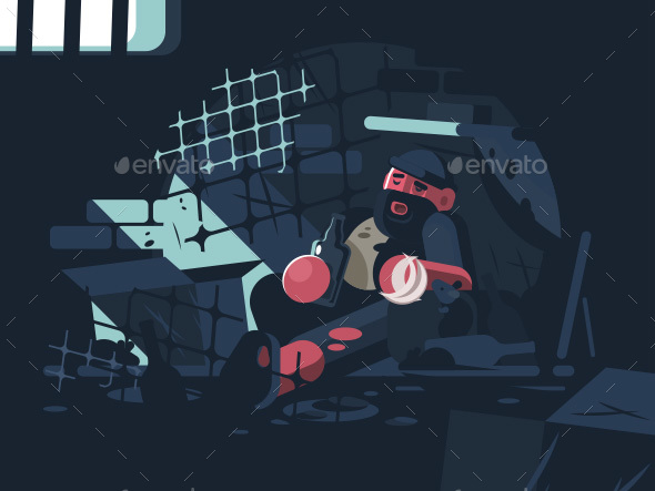 Homeless Man Sleeps in Street - People Characters