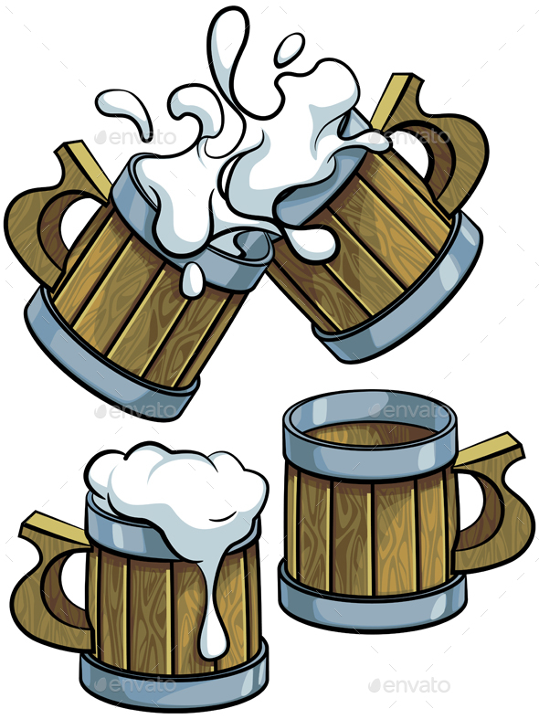 Set of Wooden Beer Mugs - Objects Vectors