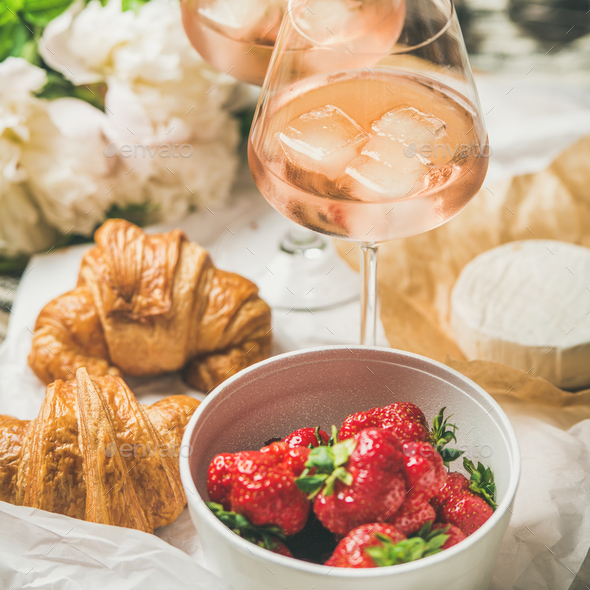 French style romantic summer picnic setting, square crop - Stock Photo - Images