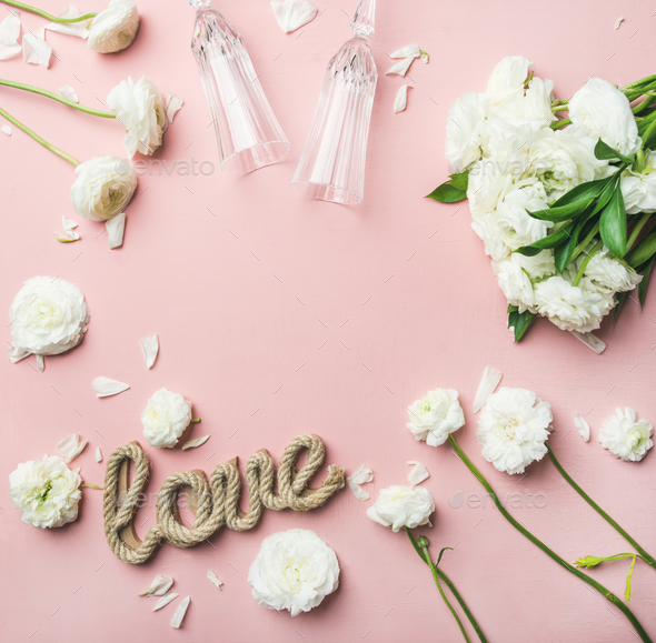 Saint Valentines day frame, background or greeting card with flowers - Stock Photo - Images