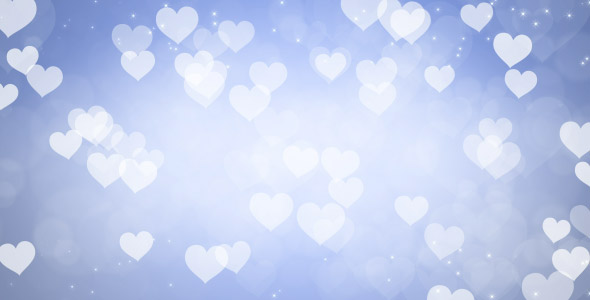 Hearts Bokeh on Blue Background