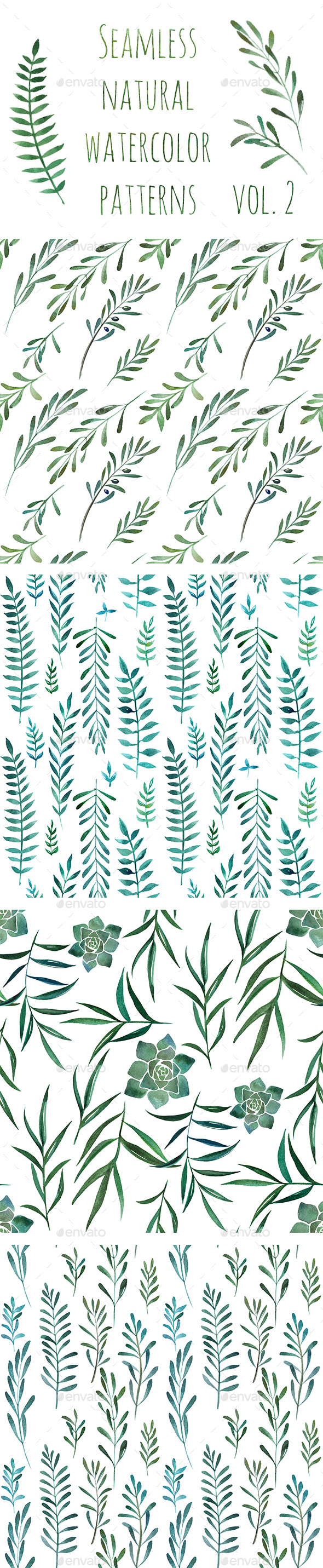 Seamless Watercolor Patterns - Nature Backgrounds