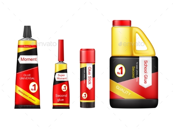 Vector Realistic Glue Tube Stick Bottle Mockup Set - Man-made Objects Objects
