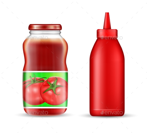Vector Realistic Tomato Ketchup Bottles Mockup Set - Food Objects