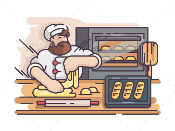 Baker Kneads and Cooking Dough - People Characters