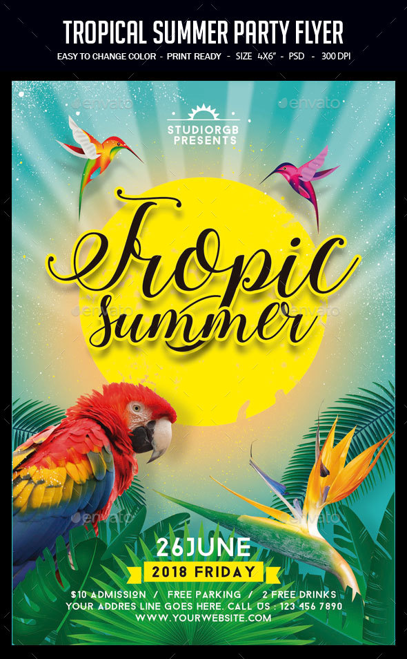 Tropical Summer Party Flyer - Clubs & Parties Events