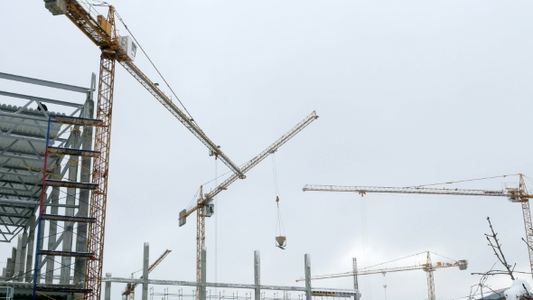 Construction Crane Working Tower Building