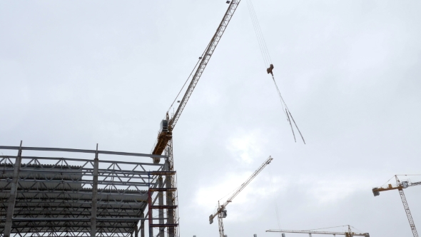 Construction Crane Working Tower Building