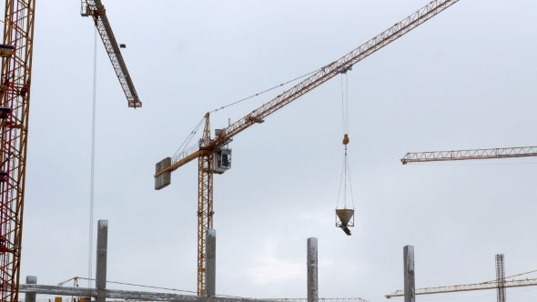 Construction Crane Working Tower Building