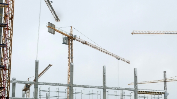 Construction Crane Working Tower Building