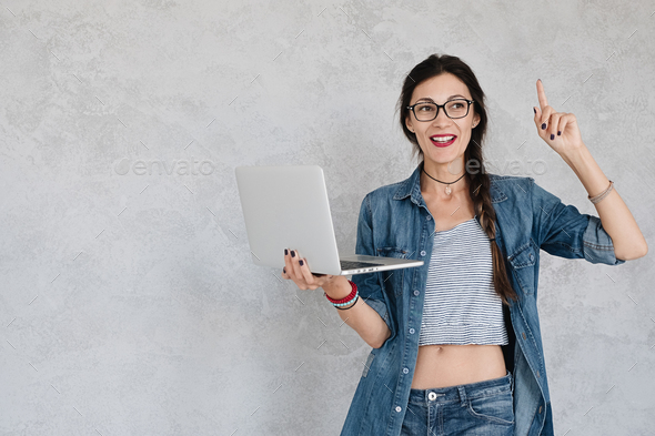Girl with laptop have a solution Stock Photo by arthurhidden | PhotoDune