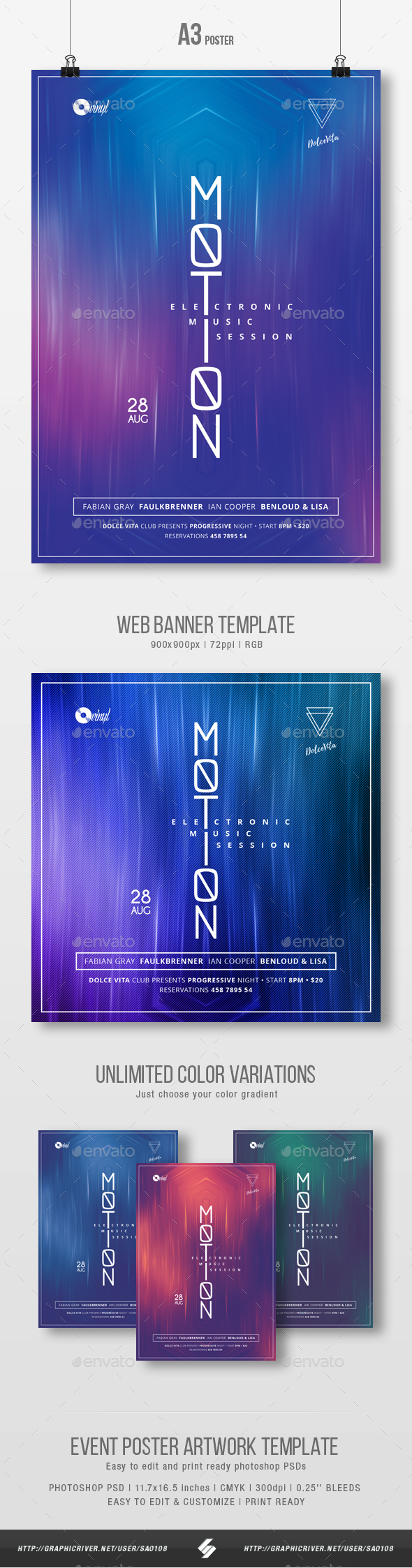 Motion - Minimal Party Flyer / Poster Template A3 - Clubs & Parties Events