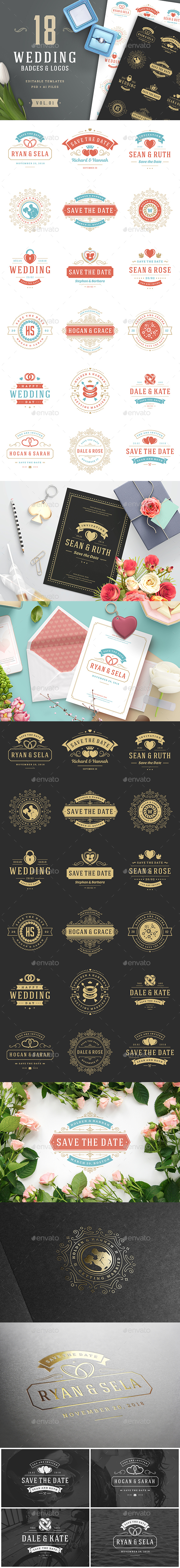 18 Wedding Logos and Badges - Badges & Stickers Web Elements