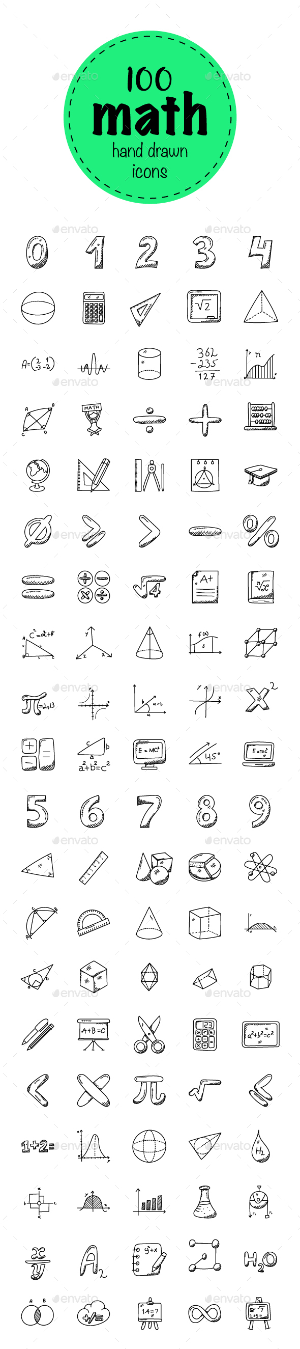 100 Mathematics Doodle Icons - Icons