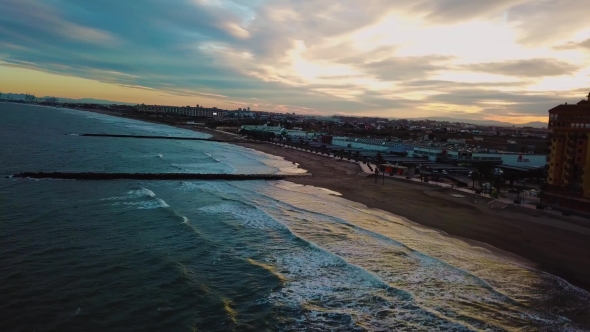 View from Above During Sunset on Mediterranean Sea Coast near Valencia