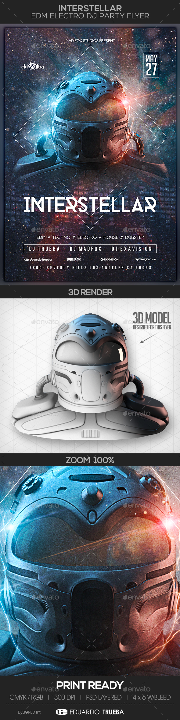 Interstellar EDM Electro Dj Party Flyer - Events Flyers