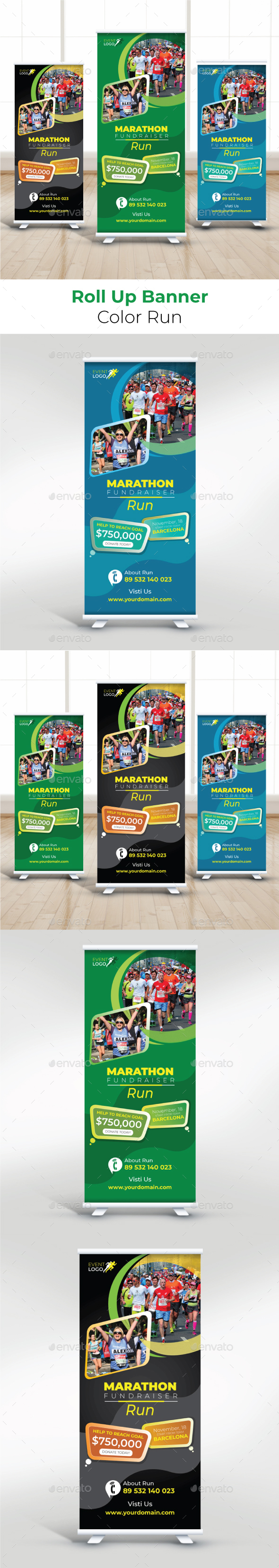 Color Run Roll Up Banner - Signage Print Templates