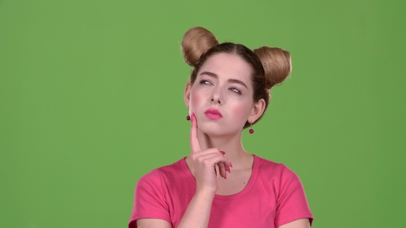 Girl Reflects on Important Situations. Green Screen. alt