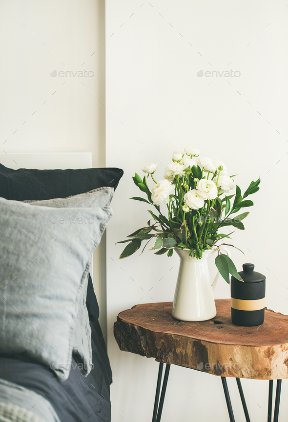 Trendy Scandinavian style bedroom interior - Stock Photo - Images