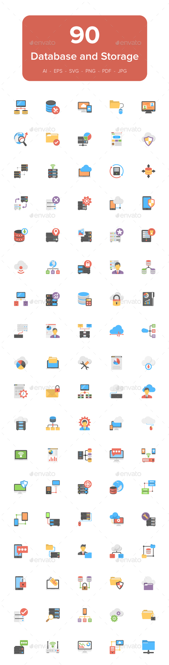 90 Database and Storage Flat Icons - Icons