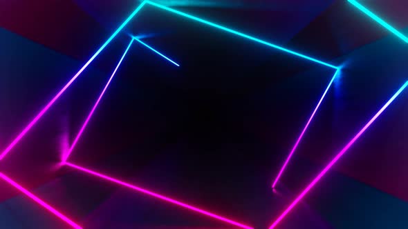 Neon Rays Moving and Bouncing in Hexagon Dark Tunnel