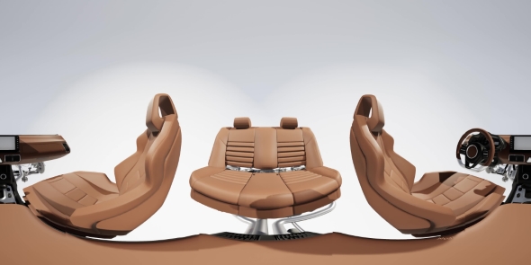 VR 360 Camera Moving Above Detailed Car Engine and Other Parts or the Car alt