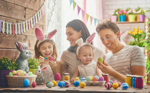 family preparing for Easter - Stock Photo - Images