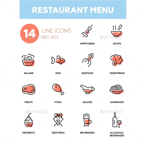 Restaurant Menu - Line Design Icons Set - Miscellaneous Icons