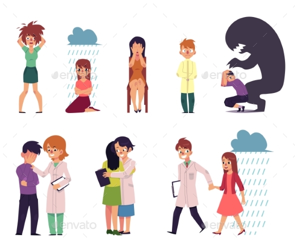 Vector Flat People Suffering From Mental Illness - People Characters