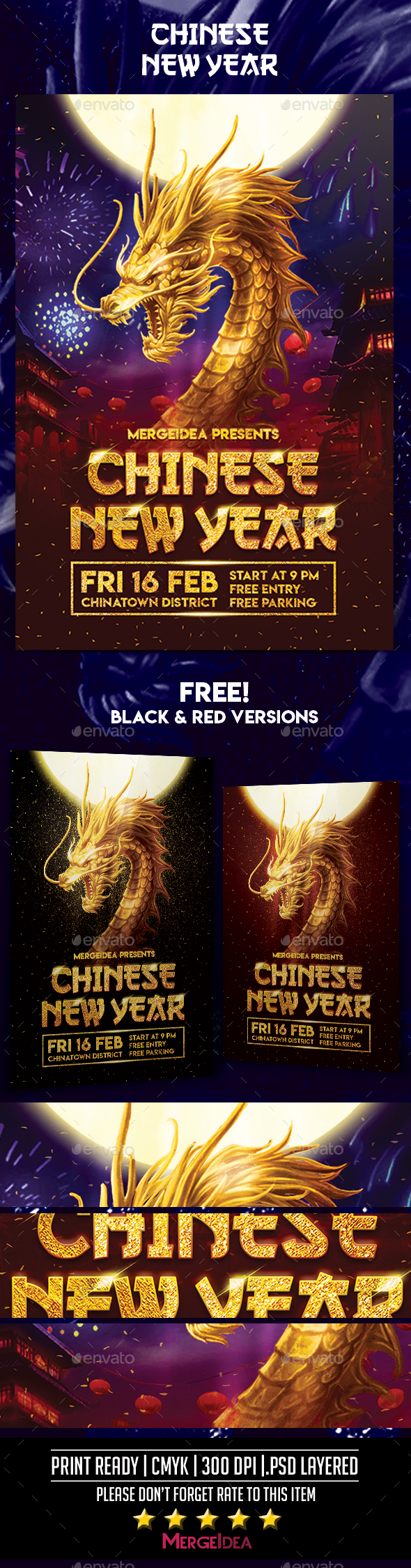 Chinese New Year Golden Dragon Flyer - Events Flyers