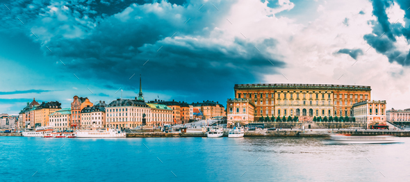Stockholm, Sweden, Embankment In Old Part Of Stockholm At Summer - Stock Photo - Images
