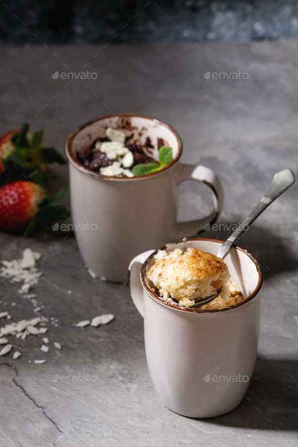Chocolate and vanilla mug cakes - Stock Photo - Images