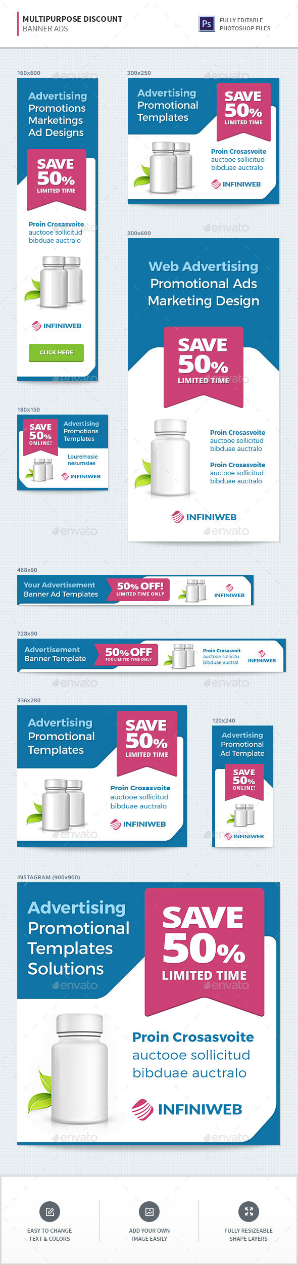 Multipurpose Discount Banners - Banners & Ads Web Elements