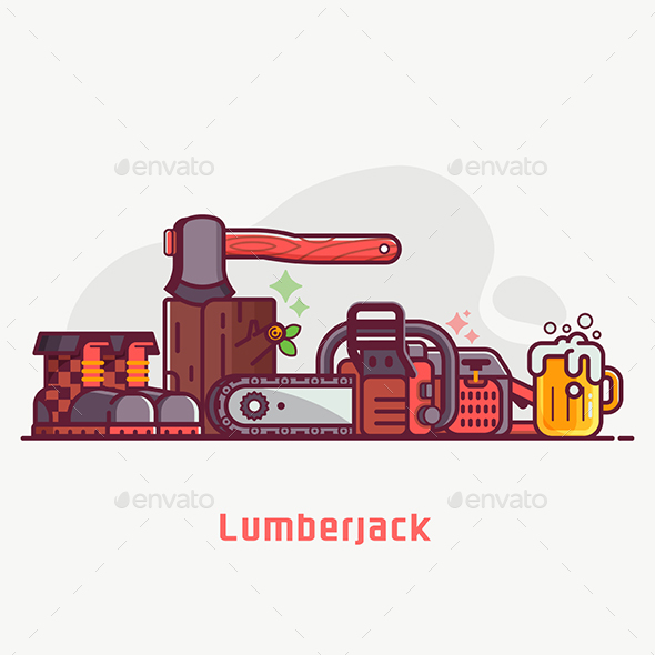 Lumberjack Lifestyle Equipment and Tools - Conceptual Vectors