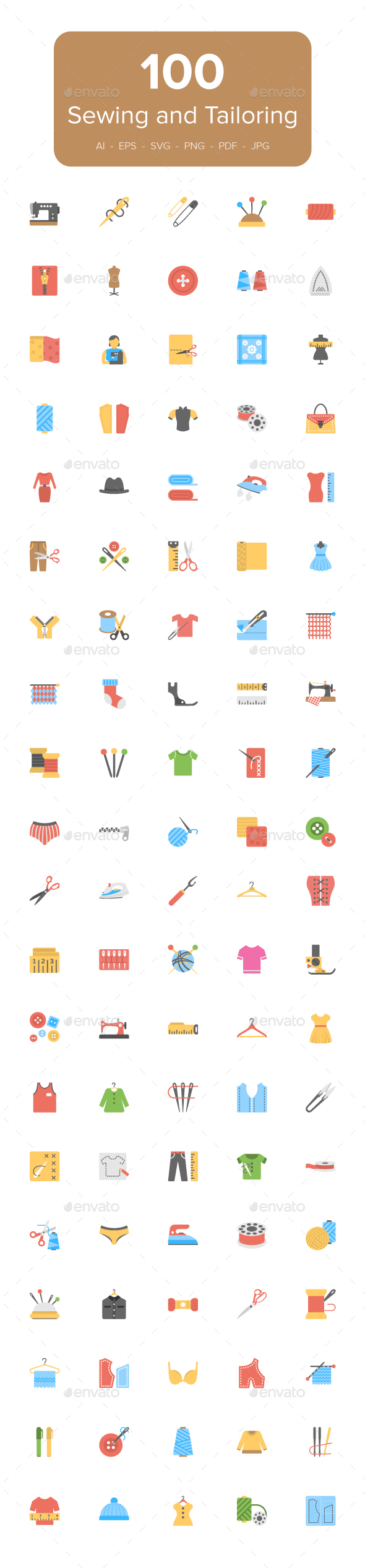 Flat Sewing And Tailoring Tool Icons - Icons