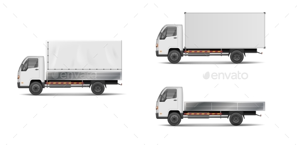 Set of Realistic White Cargo Vehicles. - Man-made Objects Objects
