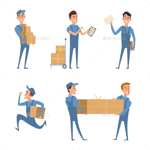 Set of Cartoon Characters at Work of Delivery - People Characters