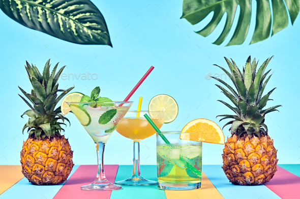 Pineapple with Cocktail - Stock Photo - Images