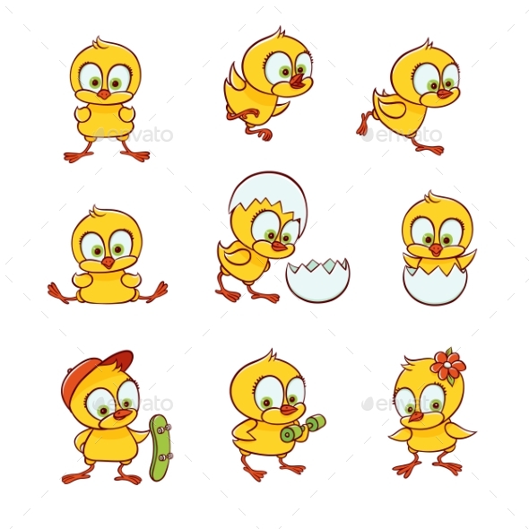 Set of New-Born Baby Chicken Characters - Animals Characters