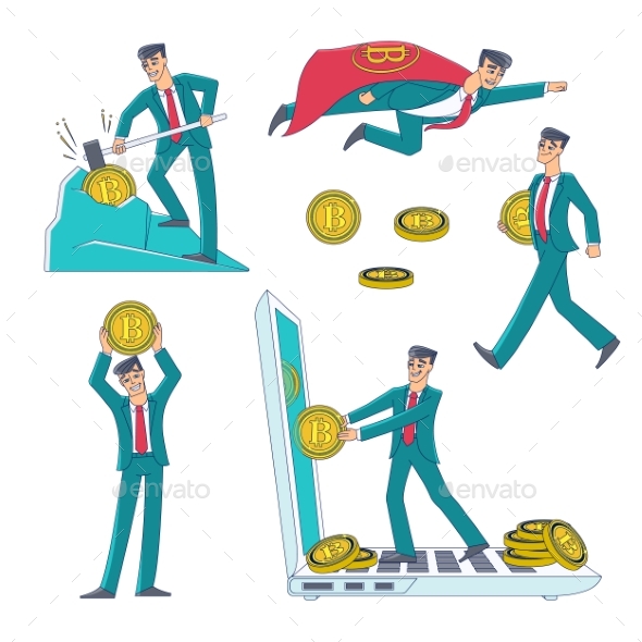 Cryptocurrency and Bitcoin Mining and Earning Set - Man-made Objects Objects
