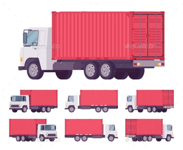 Euro Truck with Red Metal Container - Man-made Objects Objects