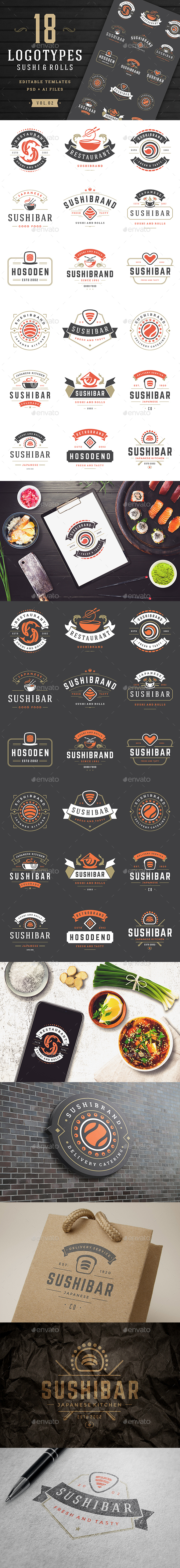 18 Sushi Bar Logos and Badges - Badges & Stickers Web Elements