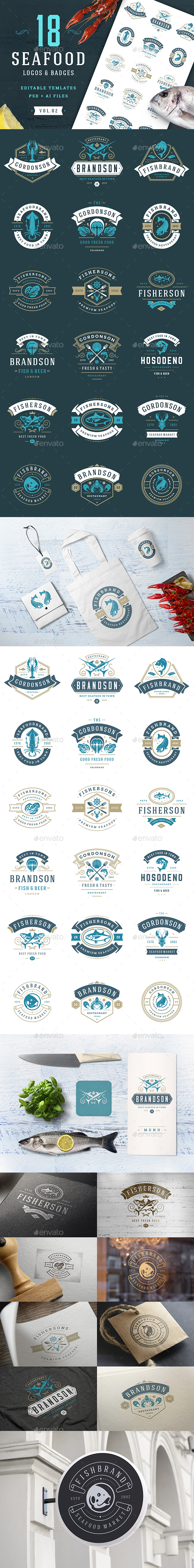 18 Seafood Logos & Badges - Badges & Stickers Web Elements