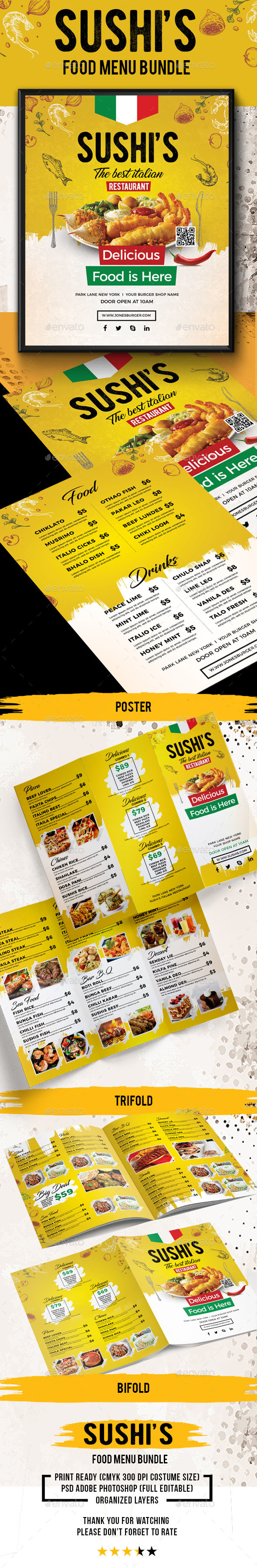 Sushi's Food Bundle - Food Menus Print Templates