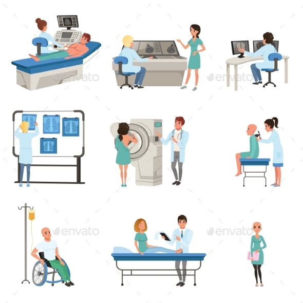 Diagnostic and Treatment of Cancer Set - Health/Medicine Conceptual